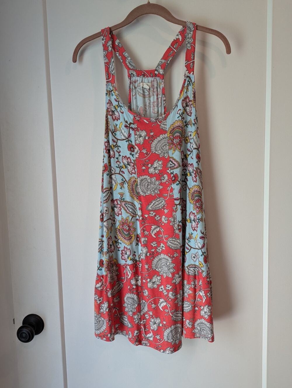 Layla Ladies Large Tank Top Tunic Pink Turquoise Floral Cottagecore Country